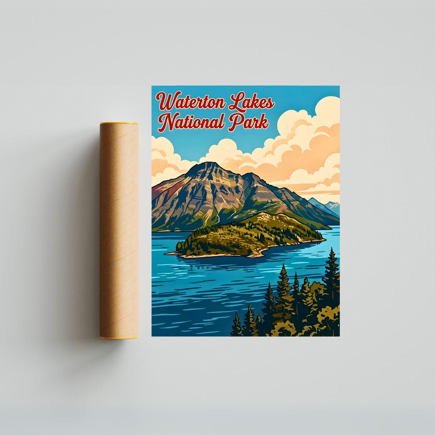 Waterton Lakes National Park Vintage Travel Poster - Rocky Mountain Serenity