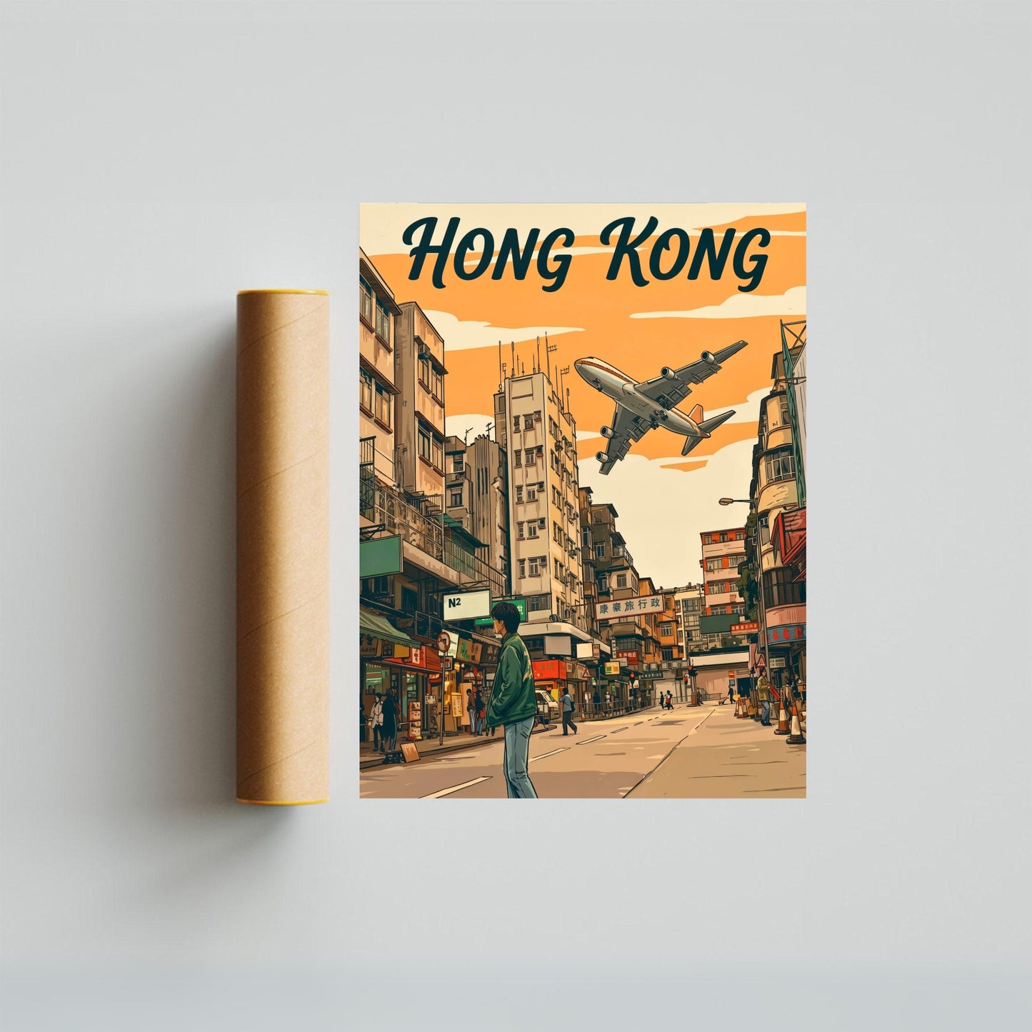 Hong Kong Vintage Travel Poster - Kai Tak from Above