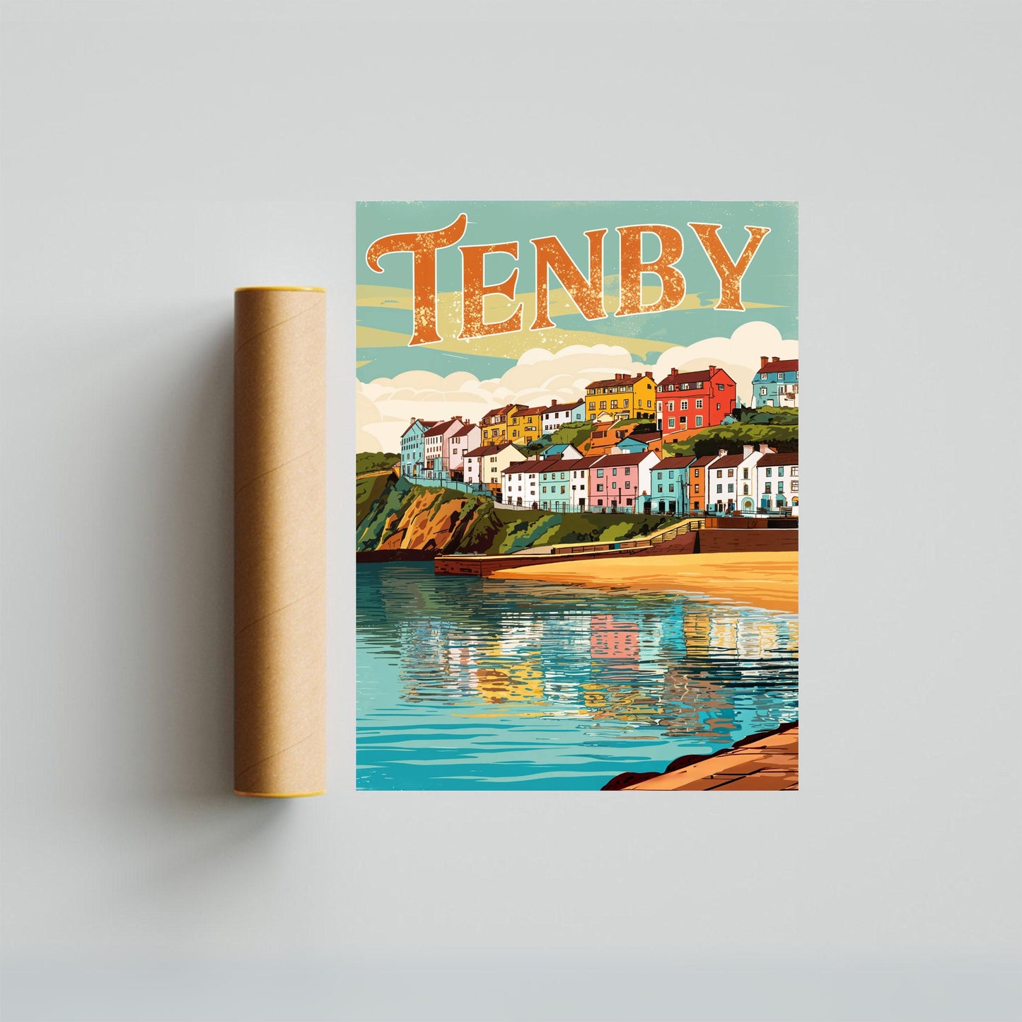 Tenby Vintage Travel Poster - England Iconic Coastal Village
