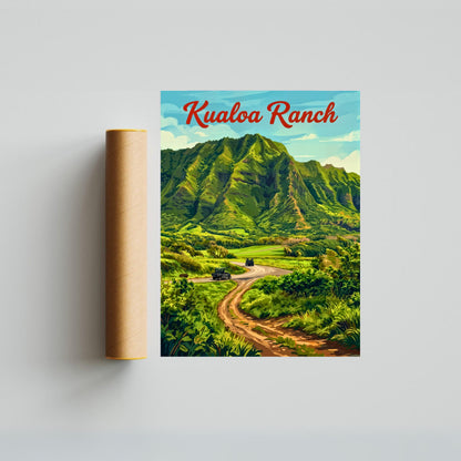 Kualoa Ranch Vintage Travel Poster