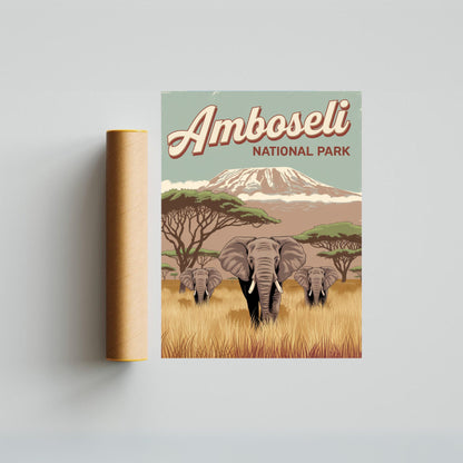 Amboseli National Park Vintage Travel Poster - Wildlife Paradise