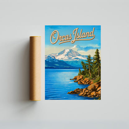 Orcas Island Vintage Travel Poster -  Whale Dance