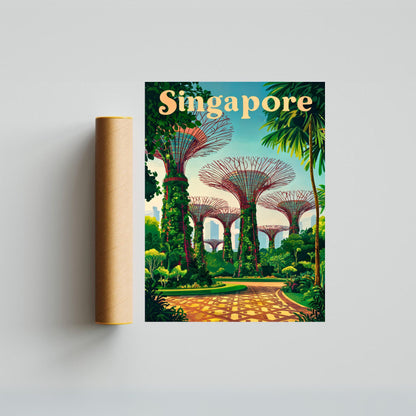 Singapore Vintage Travel Poster - Captivating View of Garden by the Bay