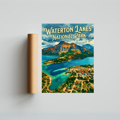 Waterton Lakes National Park Vintage Travel Poster - Crown of Southern Alberta