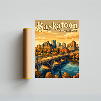 Saskatoon Vintage Travel Poster - Downtown