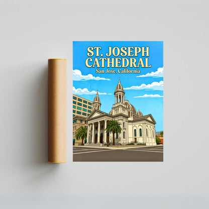 St. Joseph Cathedral Vintage Travel Poster -  Sacred Heart of San Jose