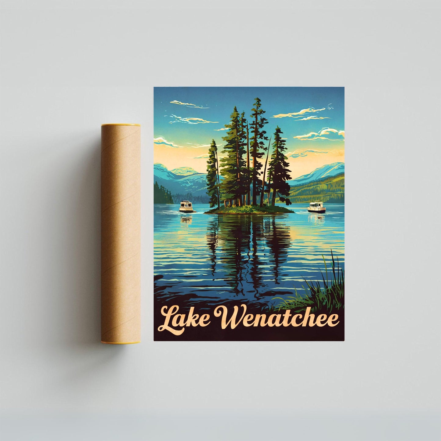 Lake Wenatchee Vintage Travel Poster  - Travel along the beautiful Serene Lake in Washington