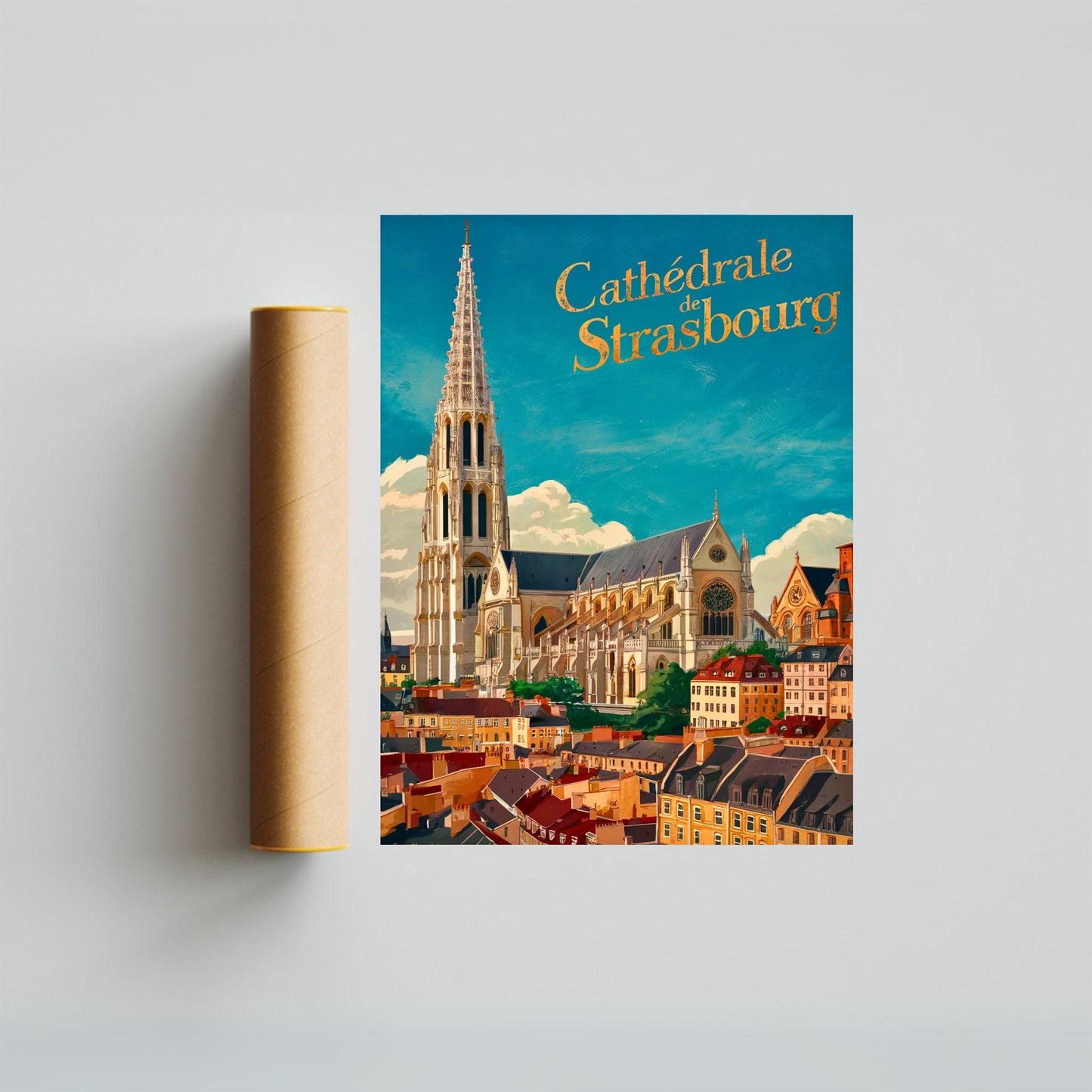 Strasbourg Cathedral Vintage Travel Poster - Masterpiece in Northeastern France