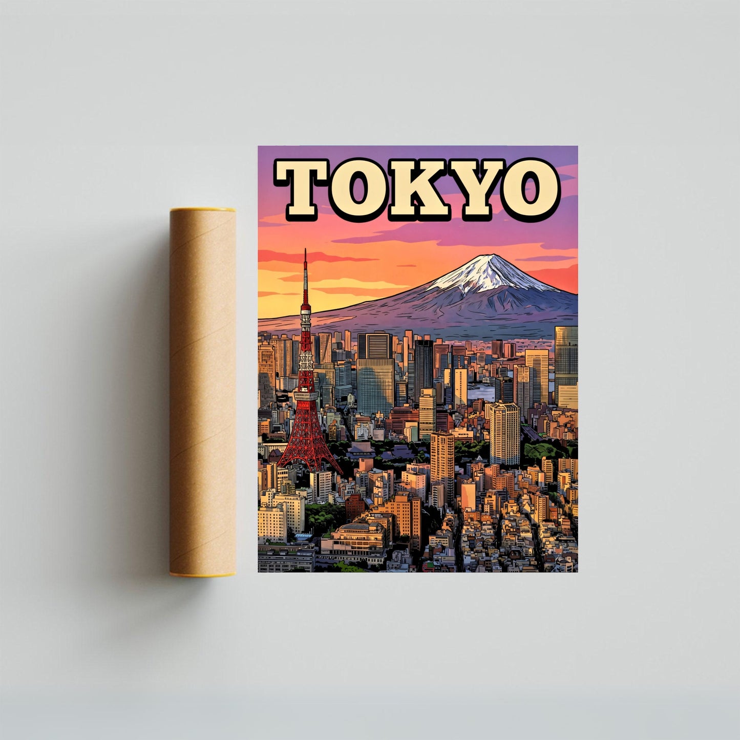 Tokyo Vintage Travel Poster - Iconic Tower and Mount Fuji