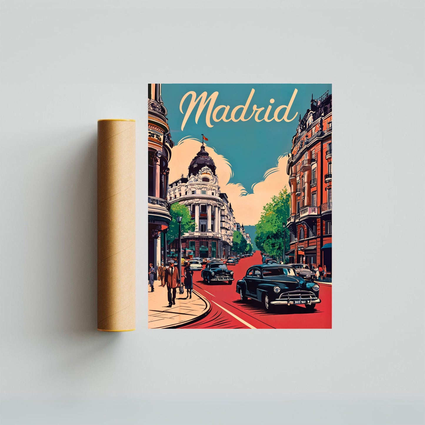 Madrid Vintage Travel Poster - Classic City Street in Spain