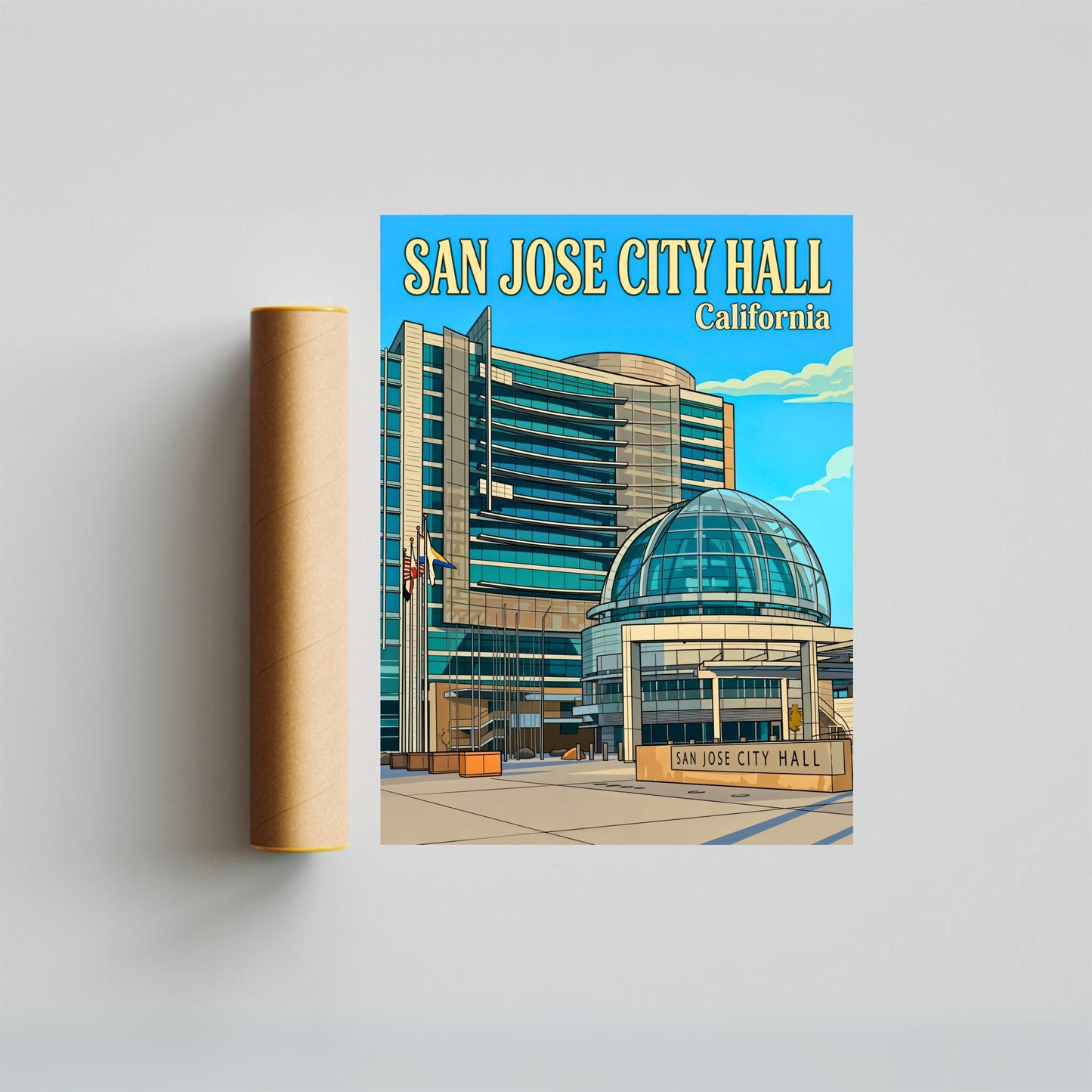San Jose City Hall Vintage Travel Poster - Modern Civic Dream