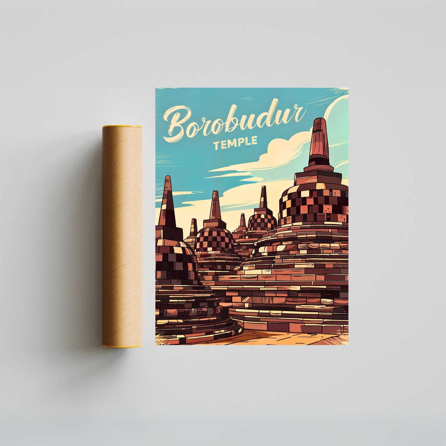 Borobudur Temple Vintage Travel Poster - Indonesia