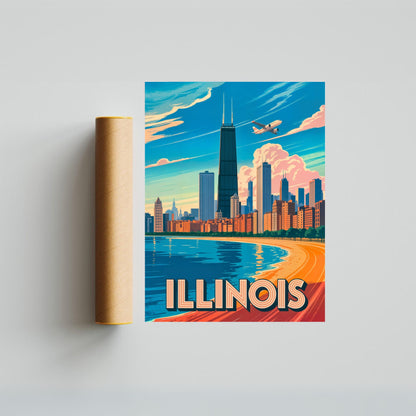 Illinois Chicago Vintage Travel Poster