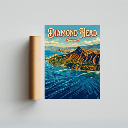 Diamond Head Vintage Travel Poster - National Landmark