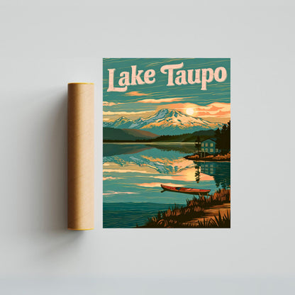 Lake Taupo Vintage Travel Poster