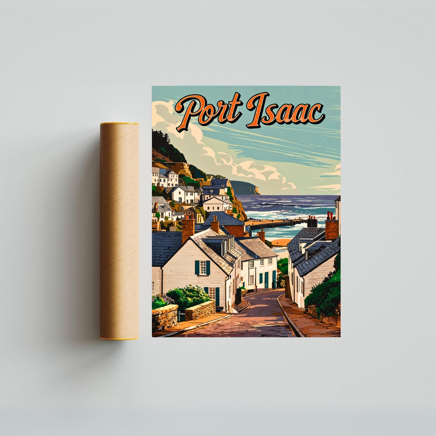 Port Isaac Vintage Travel Poster - Captivating Coastal Village View