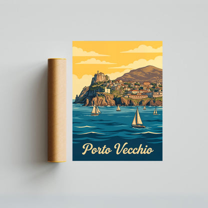 Porto Vecchio Vintage Travel Poster - Coastal Village by the Sea