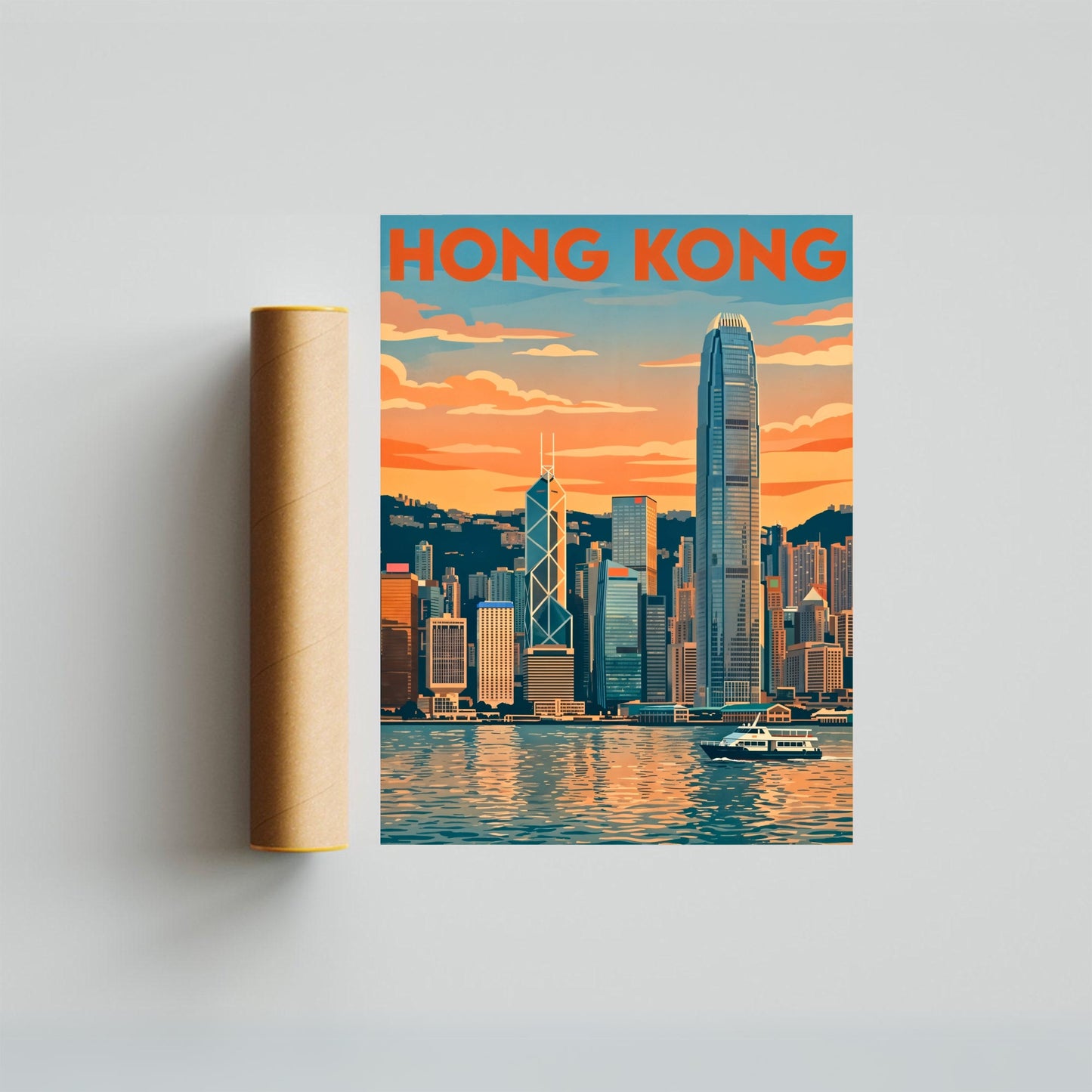 Hong Kong Vintage Travel Poster - Skyline Late Afternoon