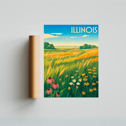 Illinois Vintage Travel Poster - Where the Prairie Lives