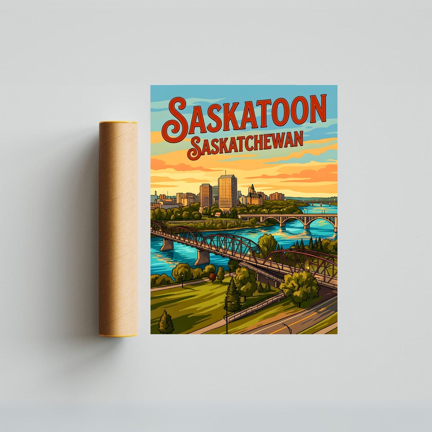 Saskatoon Vintage Travel Poster - Late Afternoon Vibe