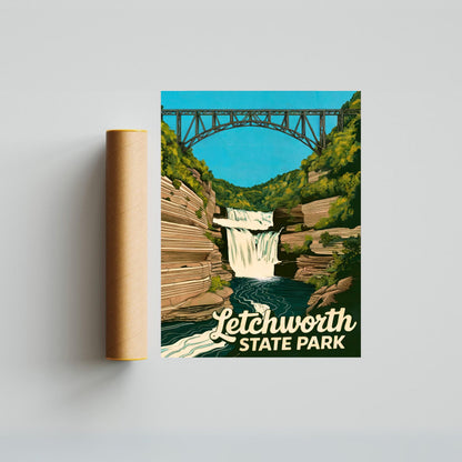 Letchworth State Park Vintage Travel Poster - Captivating Waterfalls of New York