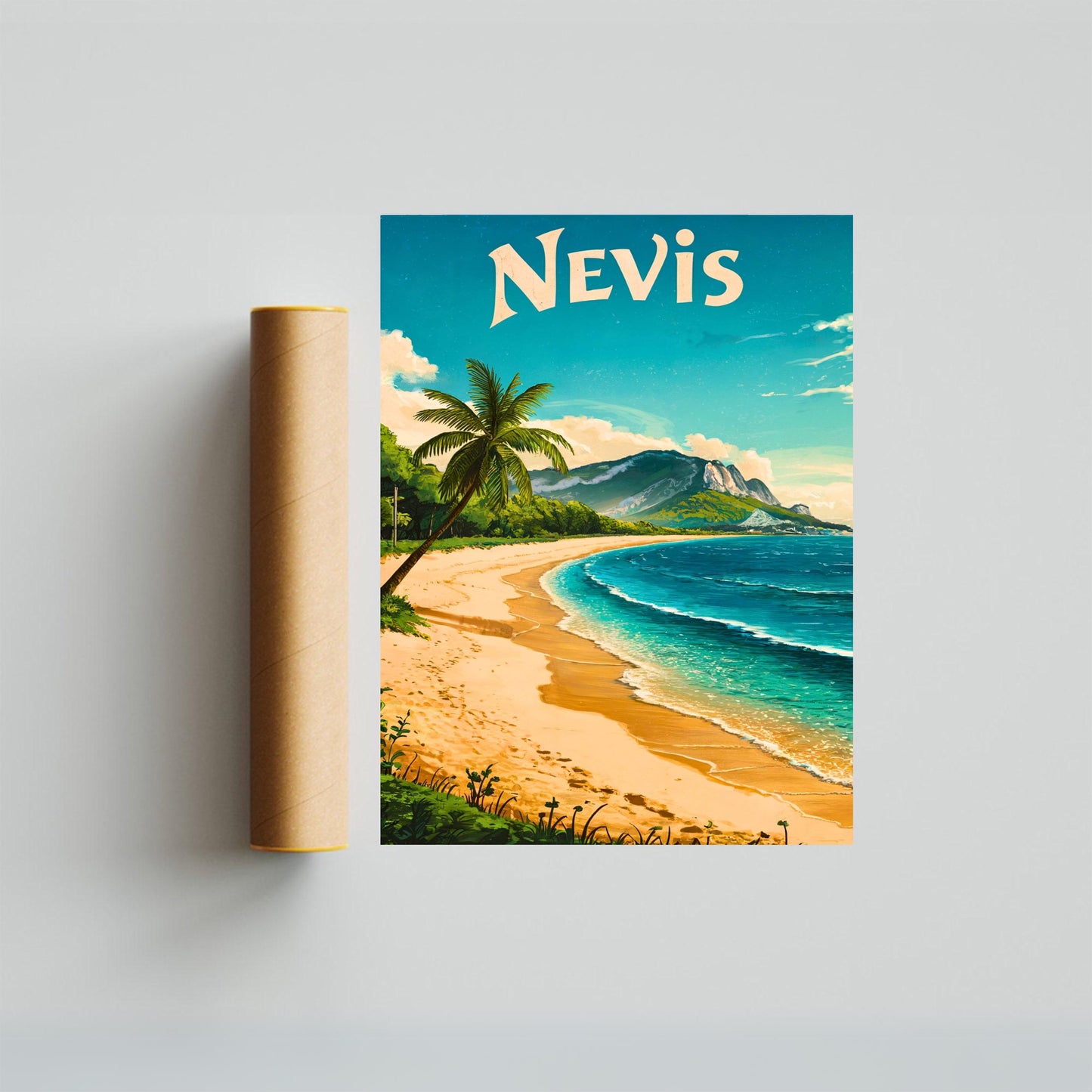 Nevis Vintage Travel Poster - Breathtaking Beach Shoreline