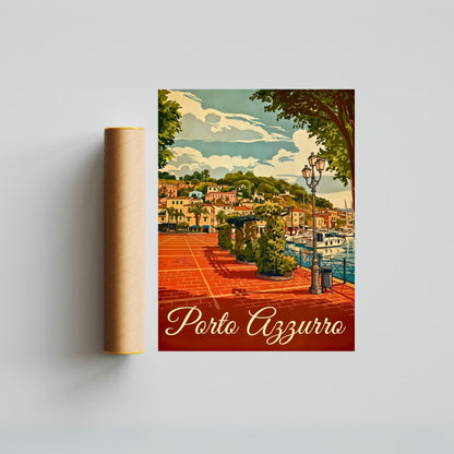 Porto Azzurro Vintage Travel Poster - Timeless Coastal Beauty