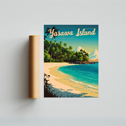 Yasawa Island Vintage Travel Poster - Stunning Island View an Archipelago in Fiji