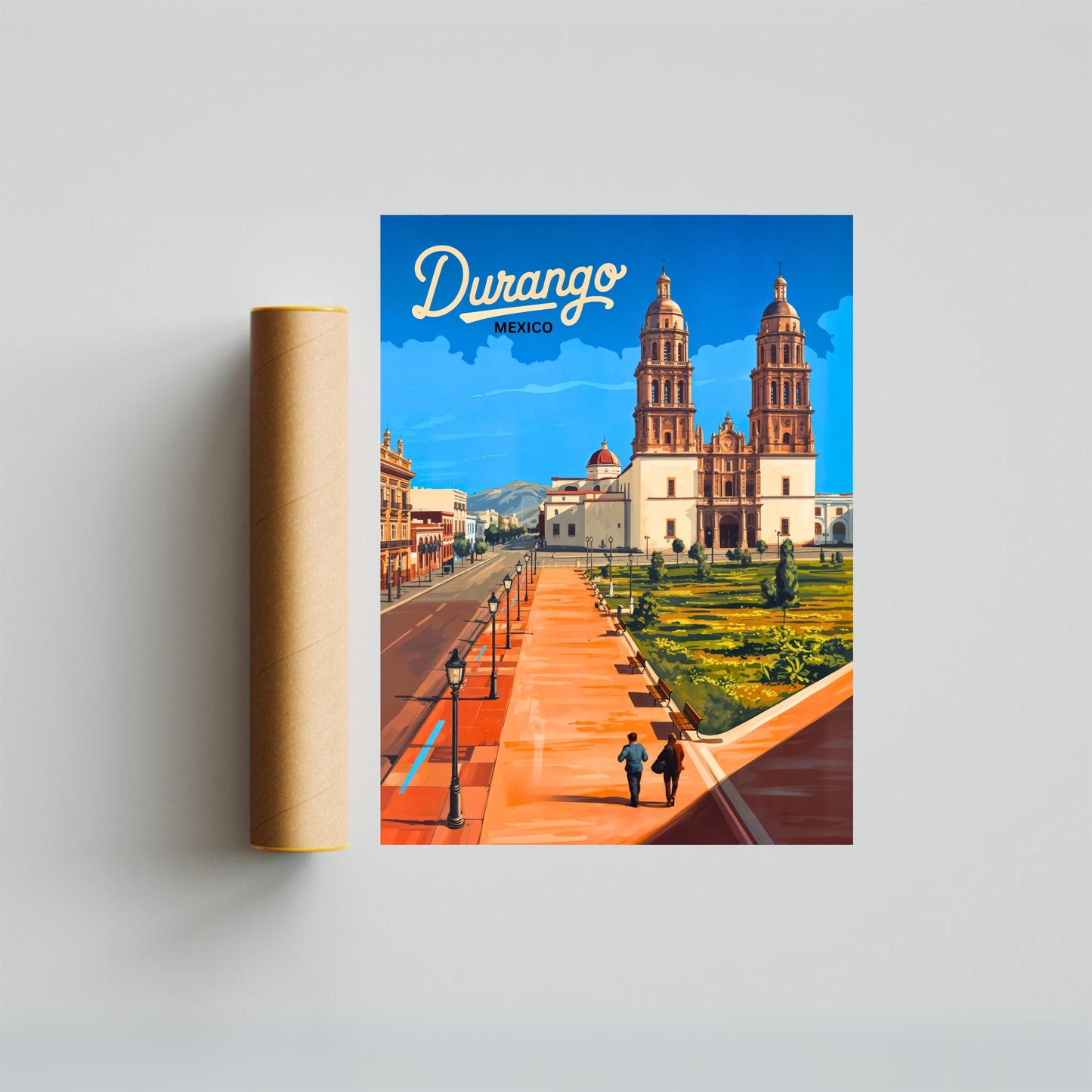 Durango, Mexico Vintage Travel Poster - Timeless Cathedral Views