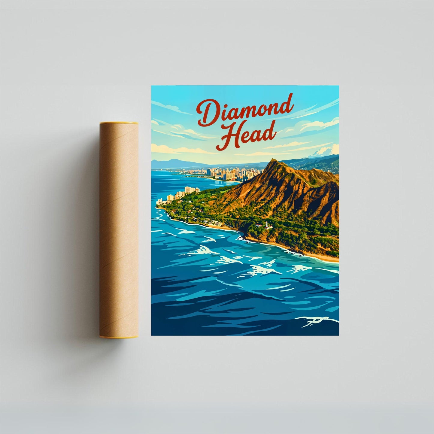 Diamond Head Vintage Travel Poster - Hawaii Landmark