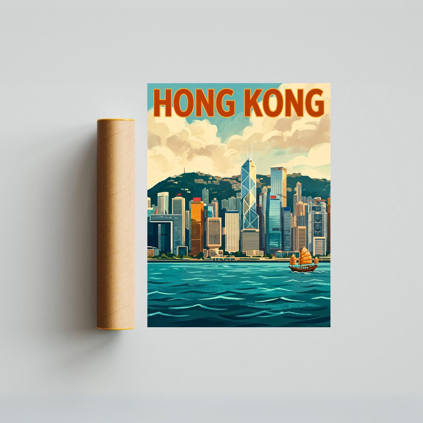 Hong Kong Vintage Travel Poster - Bright Afternoon