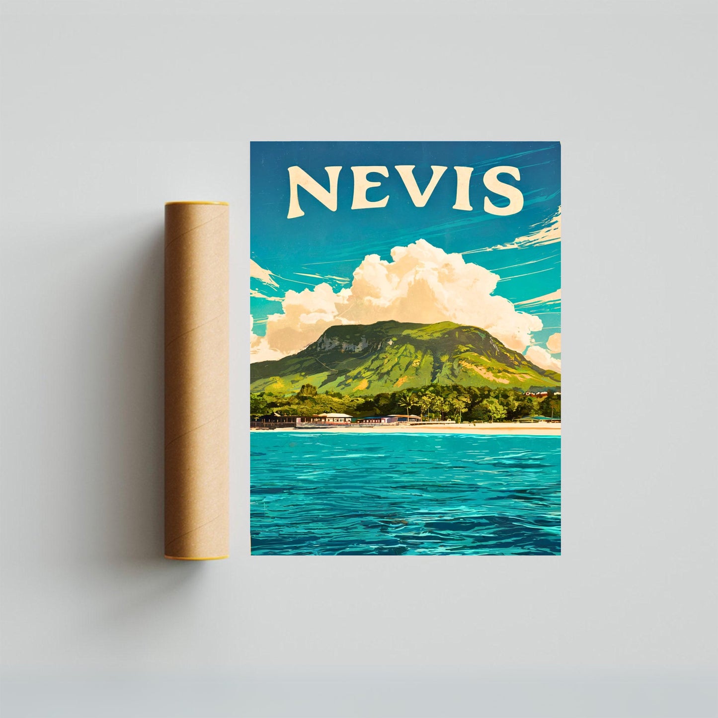 Nevis Vintage Travel Poster - Captivating Island life in Caribbean