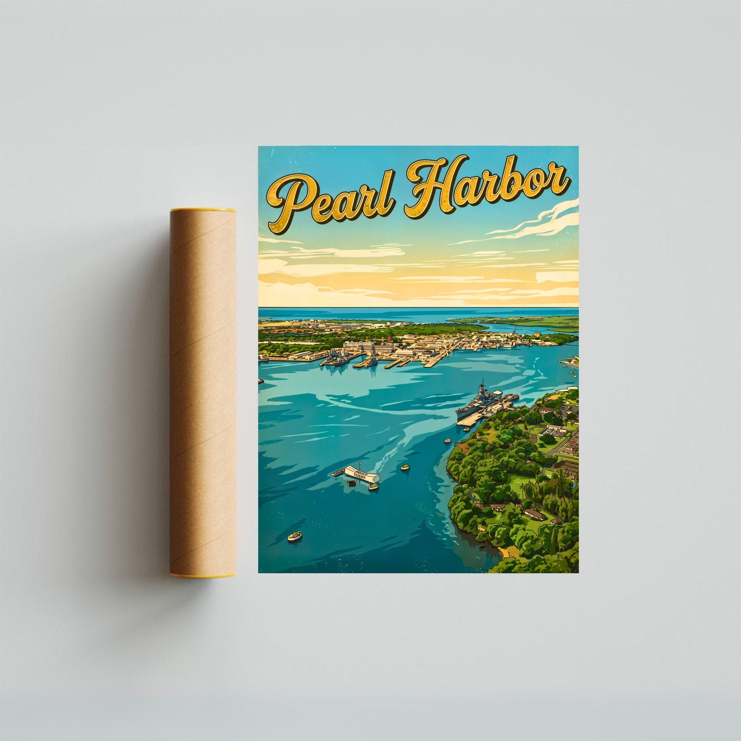 Pearl Harbor Vintage Travel Poster - Historic Naval Base