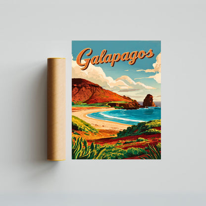 Galapagos Vintage Travel Poster - Captivating Beach Spot View