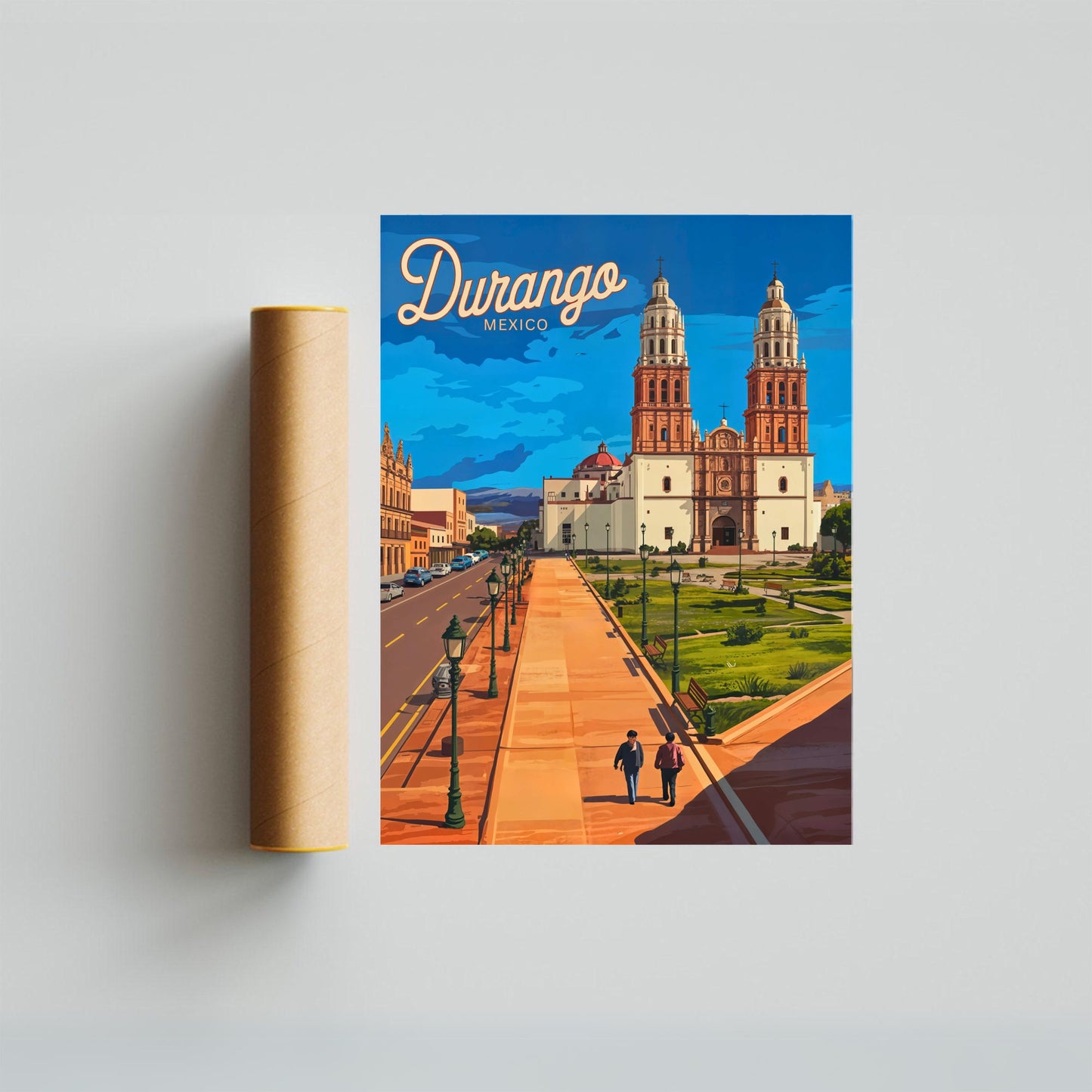 Durango, Mexico Vintage Travel Poster - City of Towers and Faith