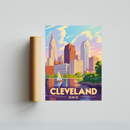 Cleveland Vintage Travel Poster - Captivating City Skyscrapers View
