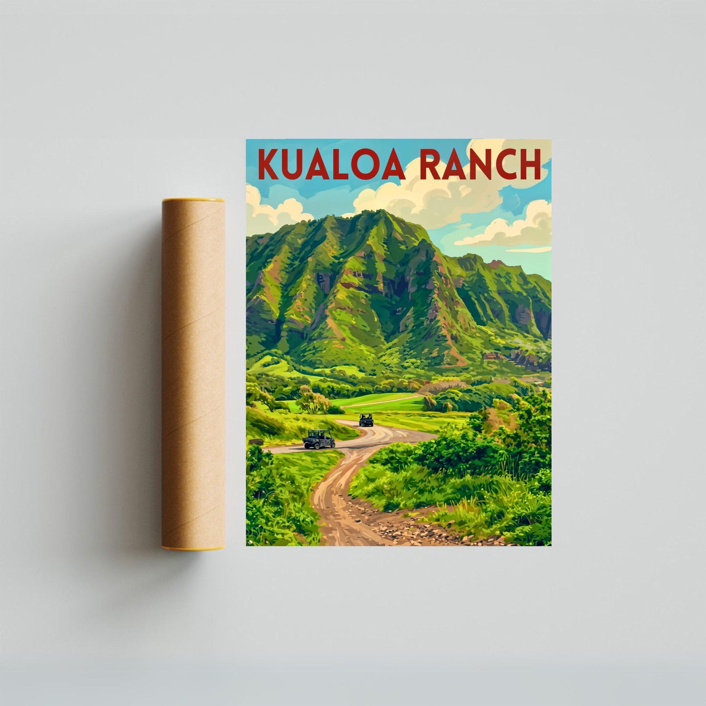 Kualoa Ranch Vintage Travel Poster - Oʻahu