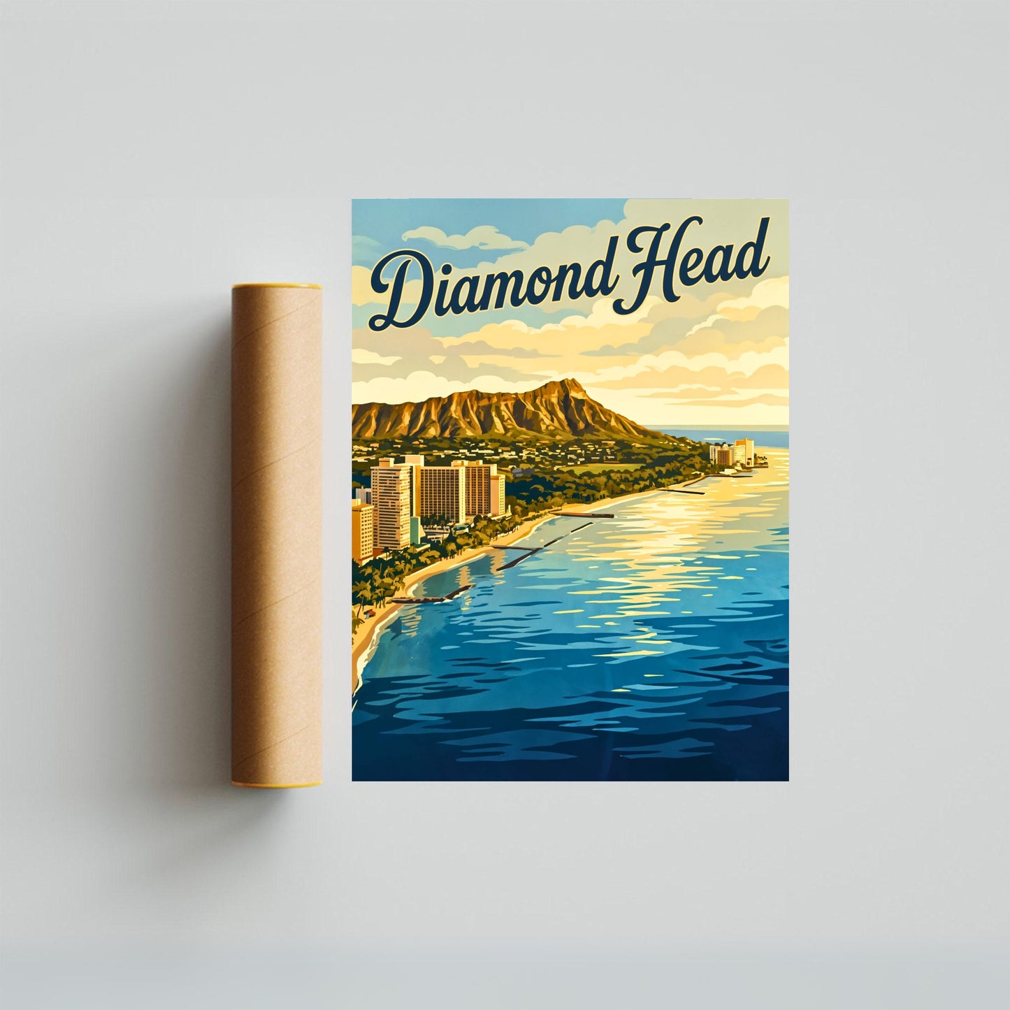 Diamond Head Vintage Travel Poster - Coastal Views