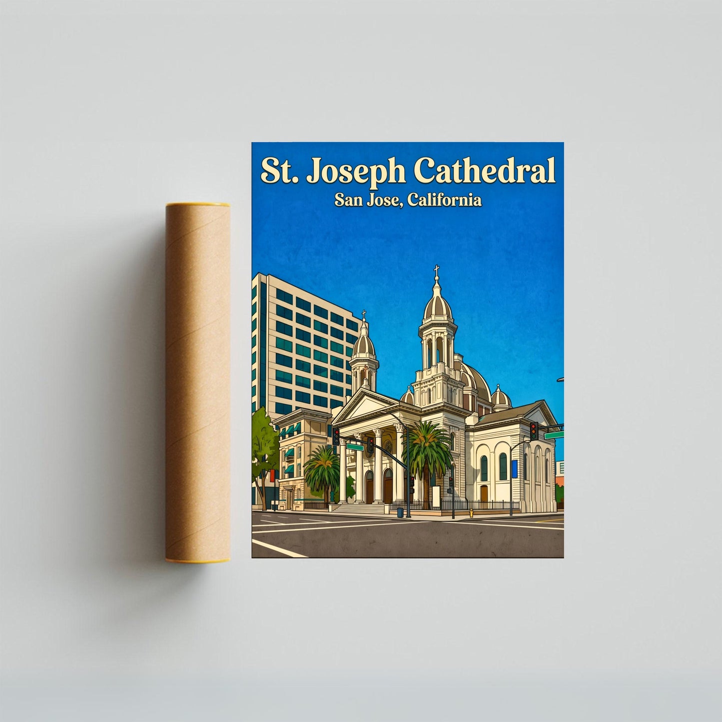 St. Joseph Cathedral Basilica Vintage Travel Poster -  California