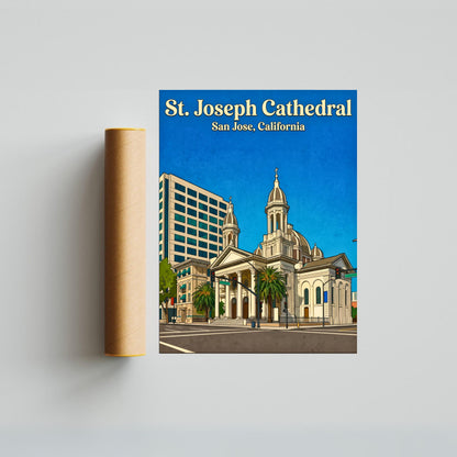 St. Joseph Cathedral Basilica Vintage Travel Poster -  California