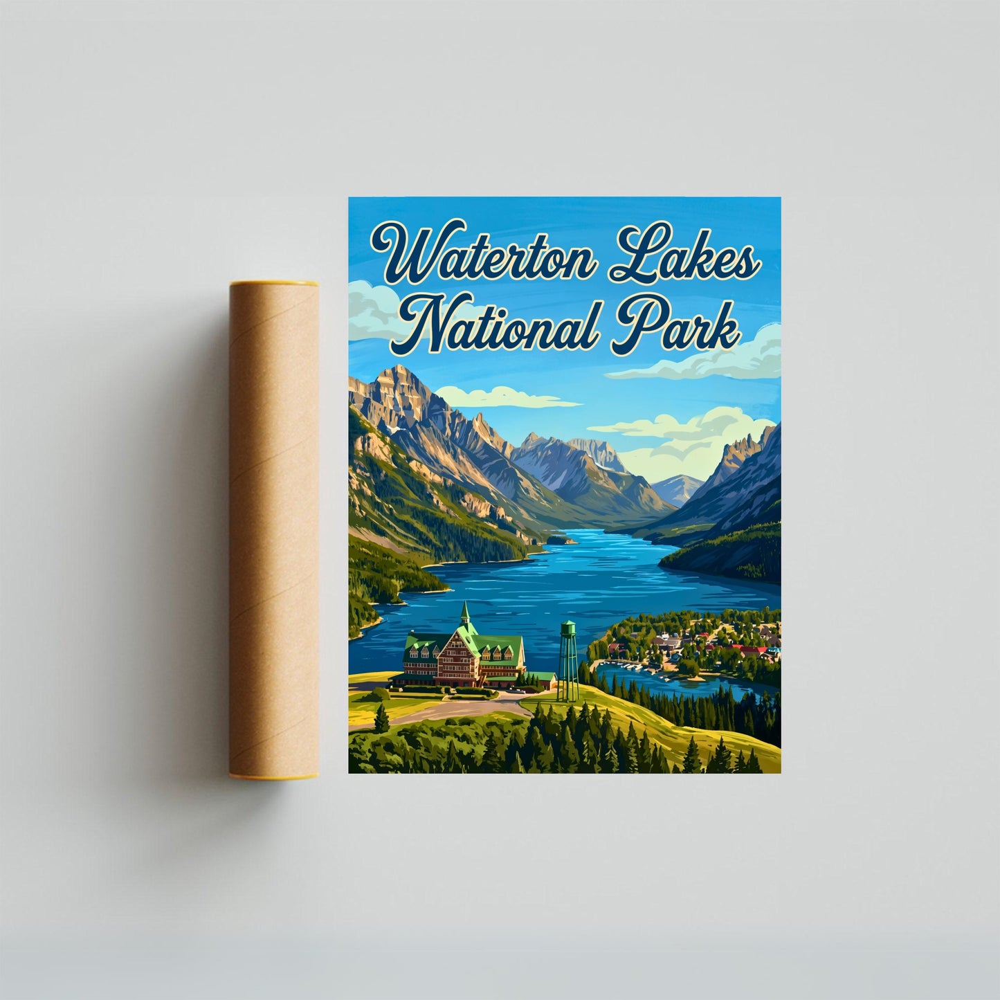 Waterton Lakes National Park Vintage Travel Poster - Alpine Calm, Prairie Soul
