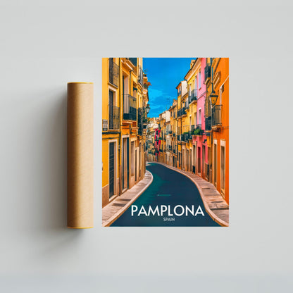 Pamplona Vintage Travel Poster - Charming Narrow Street