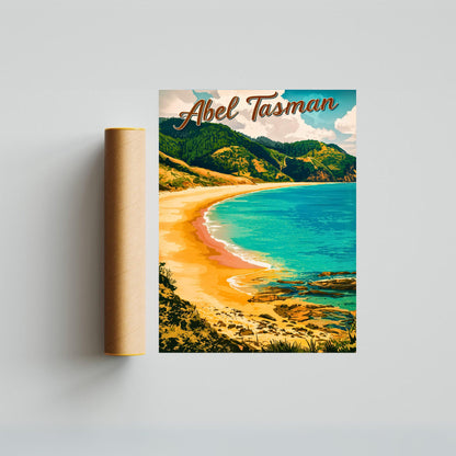 Abel Tasman Vintage Travel Poster - Captivating Island and  National park in New Zealand