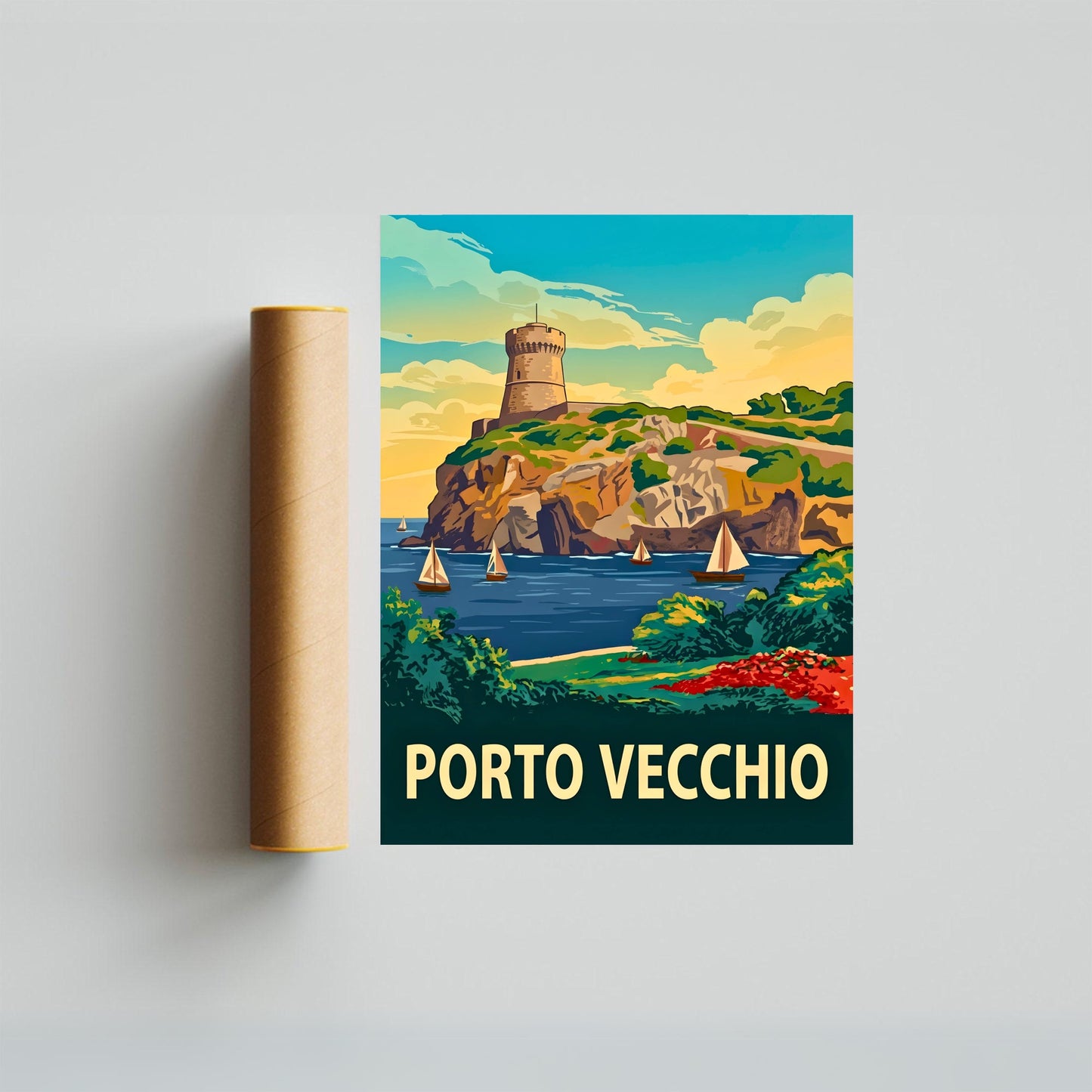 Porto Vecchio Vintage Travel Poster - Timeless Coastal Beauty
