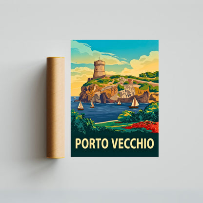 Porto Vecchio Vintage Travel Poster - Timeless Coastal Beauty