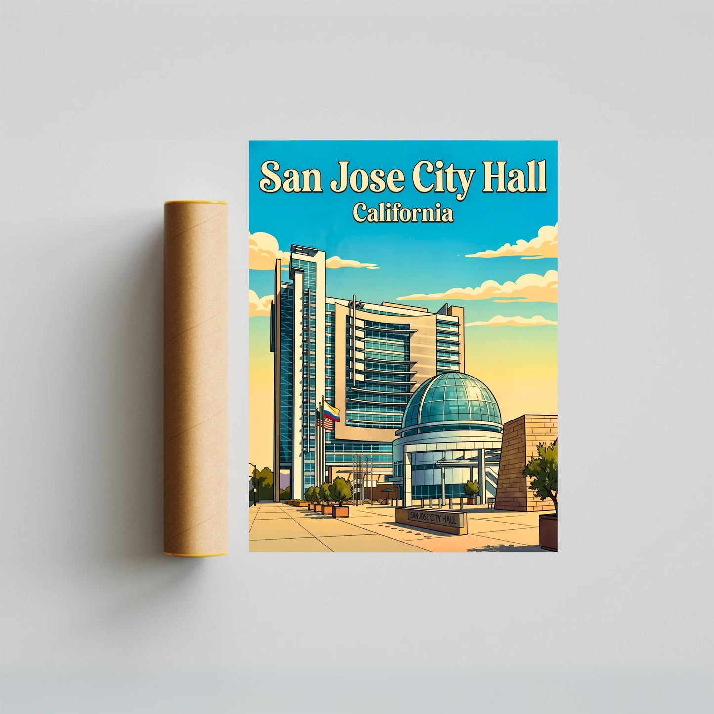 San Jose City Hall Vintage Travel Poster -  Dome