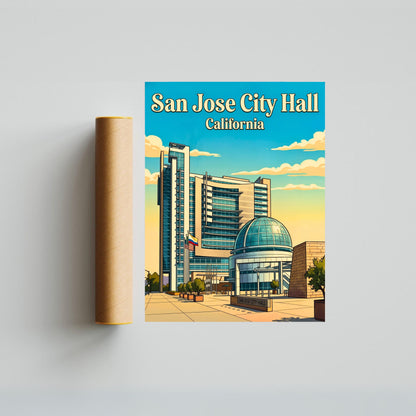 San Jose City Hall Vintage Travel Poster -  Dome
