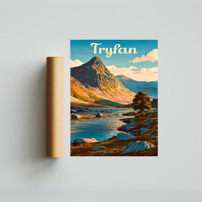 Tryfan Vintage Travel Poster - Iconic View of Snowdonia Landscape North Wales