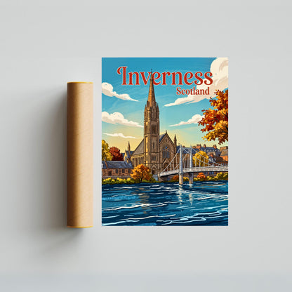 Inverness Vintage Travel Poster - Scottish Riverfront
