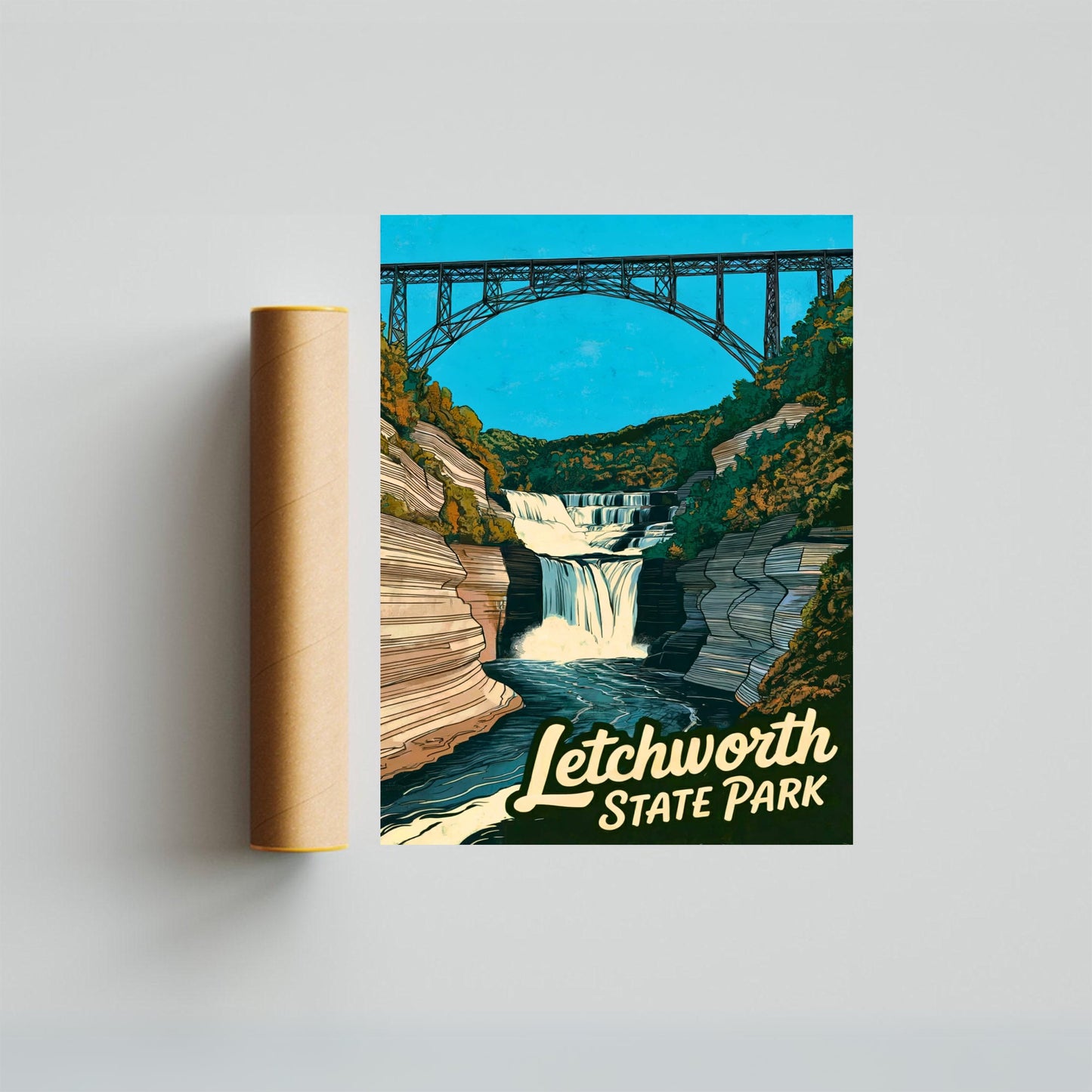 Letchworth State Park Vintage Travel Poster - Beneath the Falls, Above the Cliffs